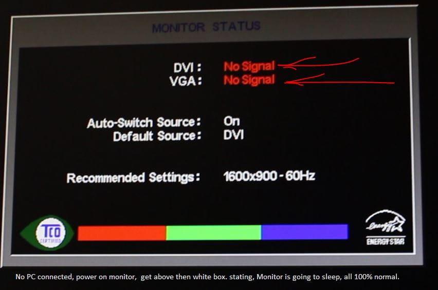 monitor showing no signal message